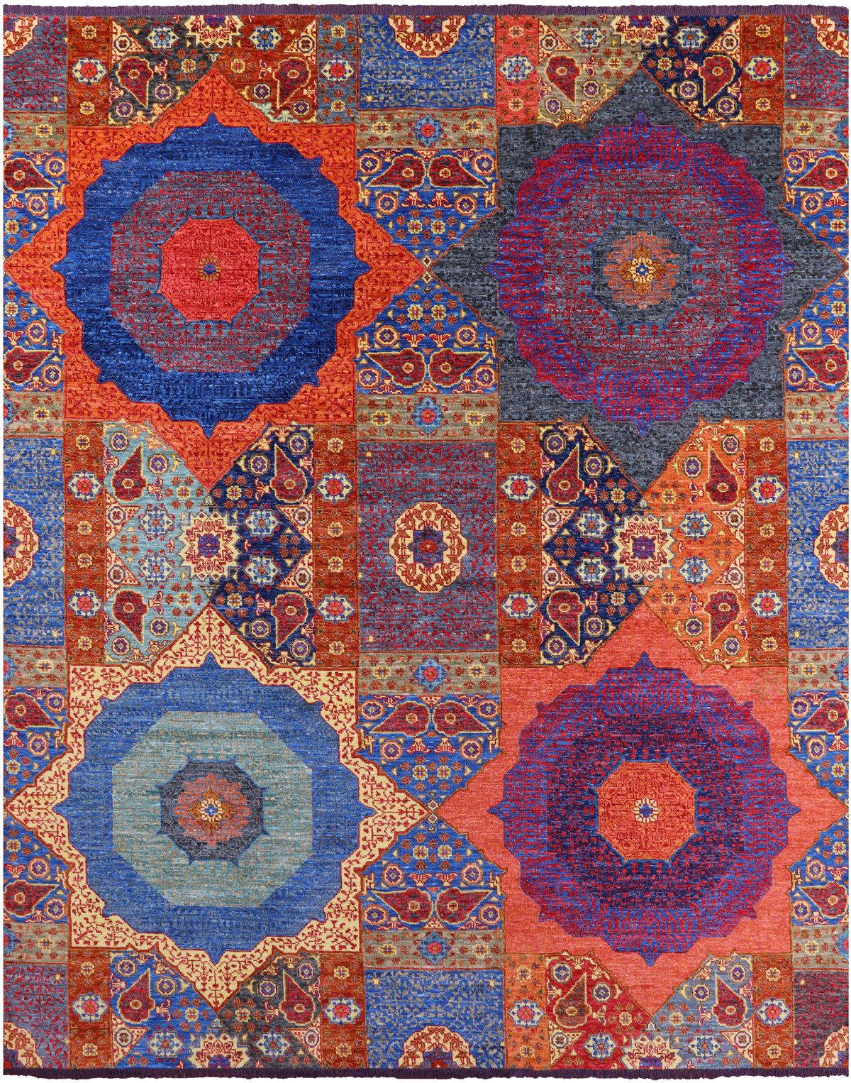 Geometric Persian Mamluk Handmade Wool Rug - 12' 2" X 14' 11" - Golden Nile