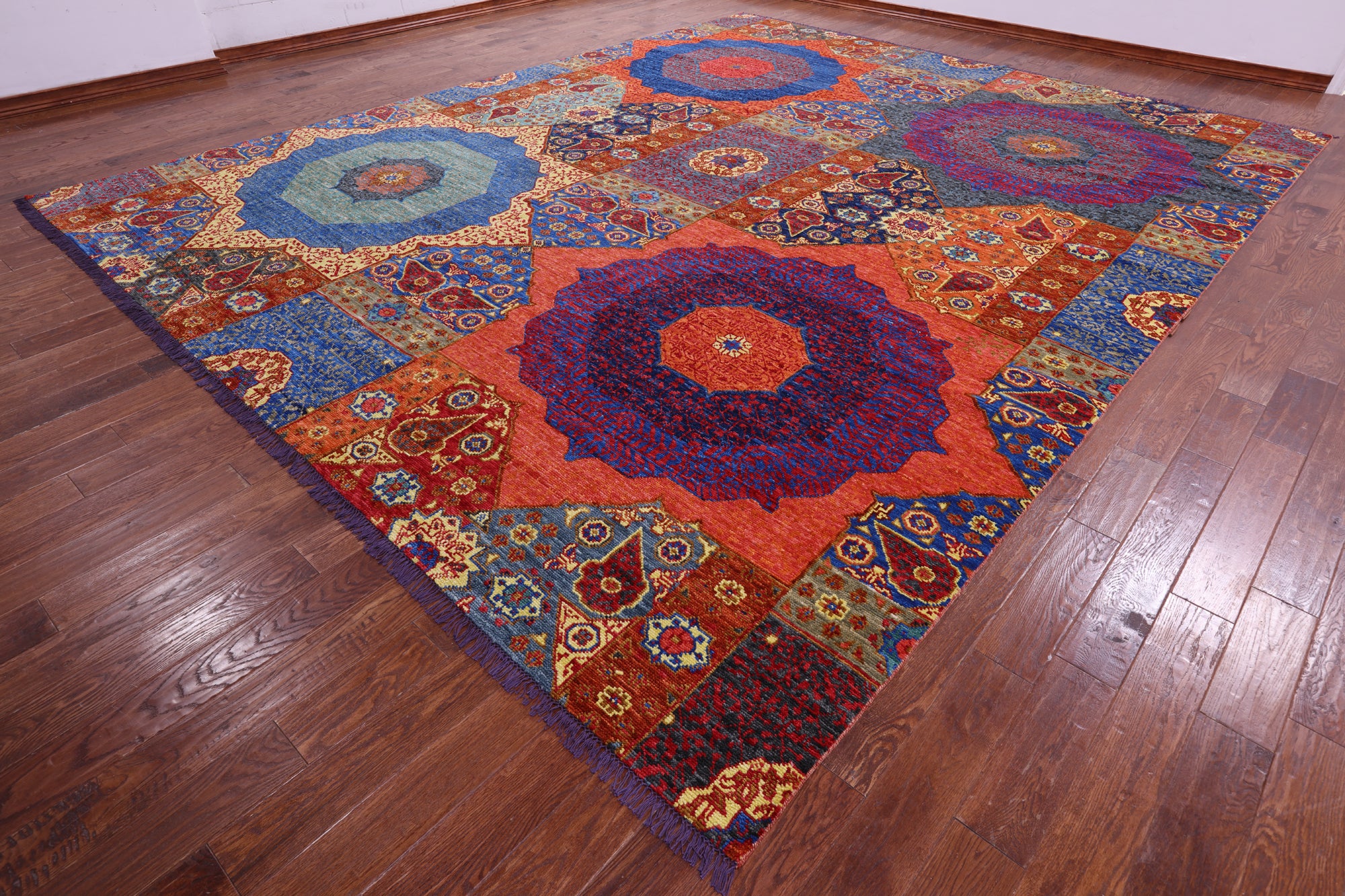Geometric Persian Mamluk Handmade Wool Rug - 12' 2" X 14' 11" - Golden Nile