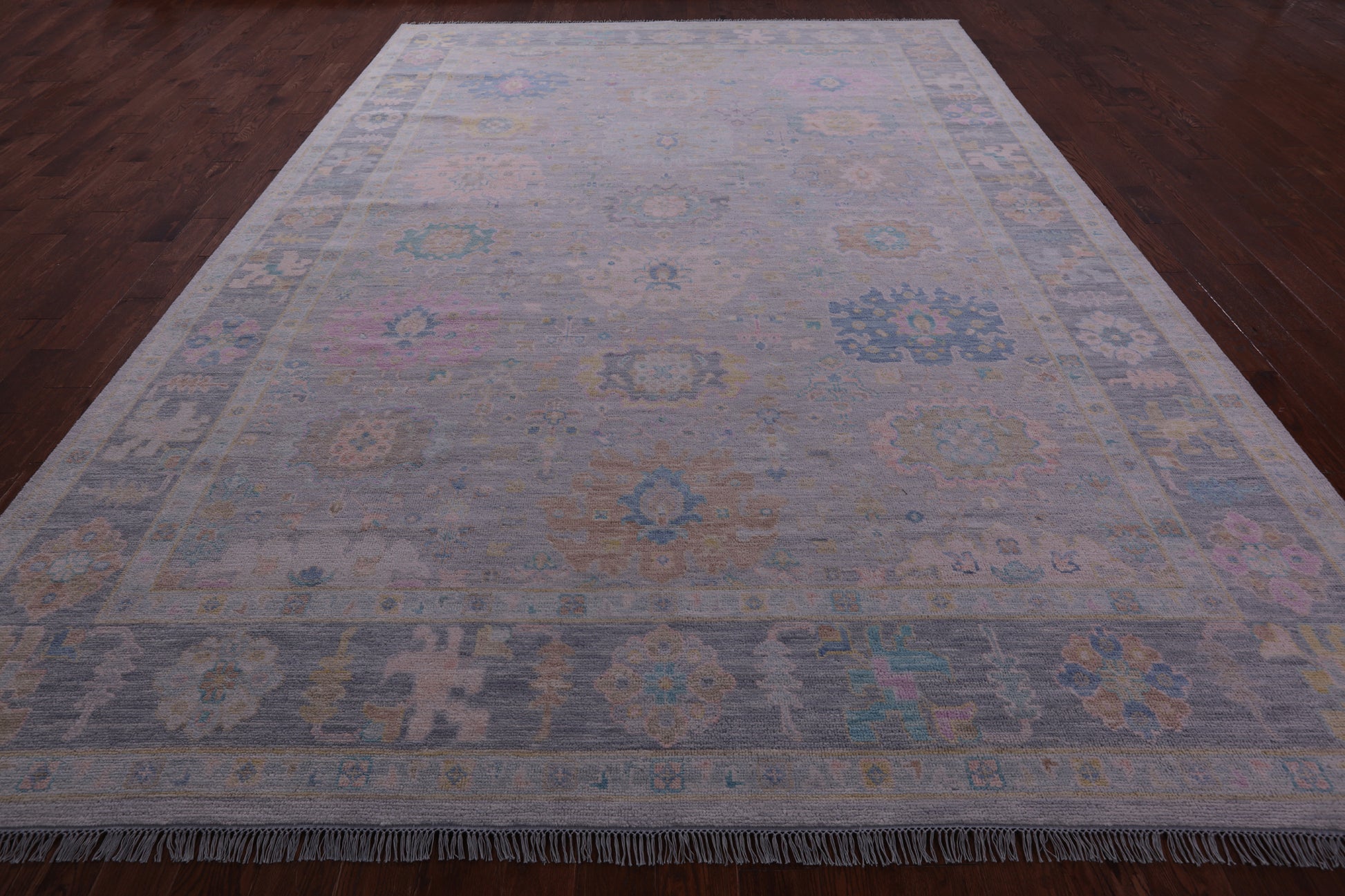Grey Turkish Oushak Hand Knotted Wool Rug - 10' 0" X 13' 9" - Golden Nile