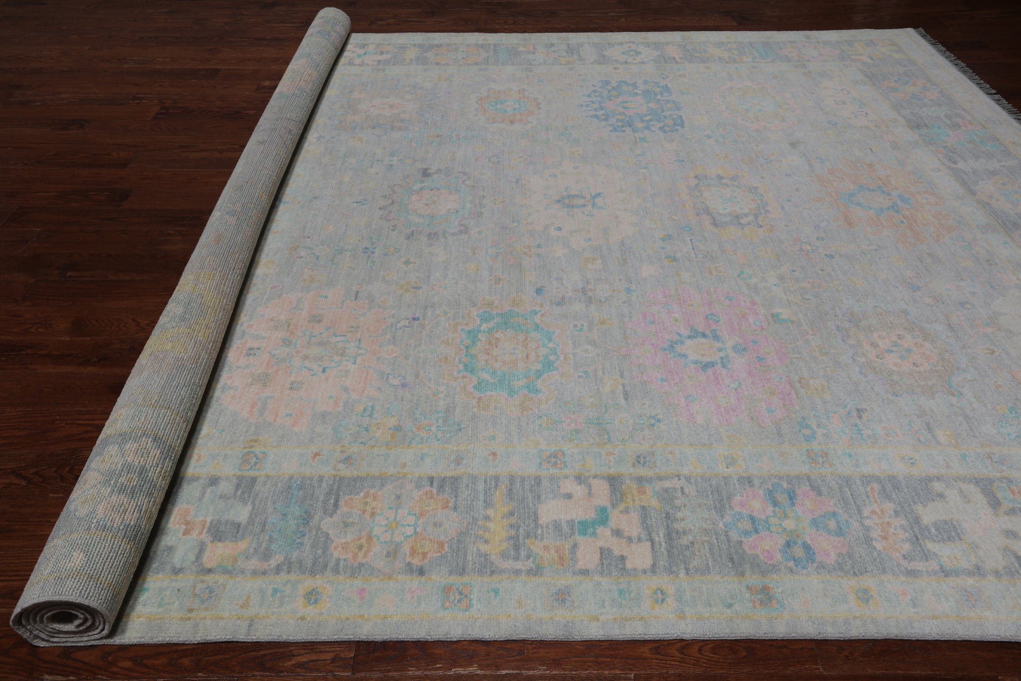 SUPER SALE Grey Turkish Oushak Hand Knotted Wool Rug - 10' 0" X 13' 9"