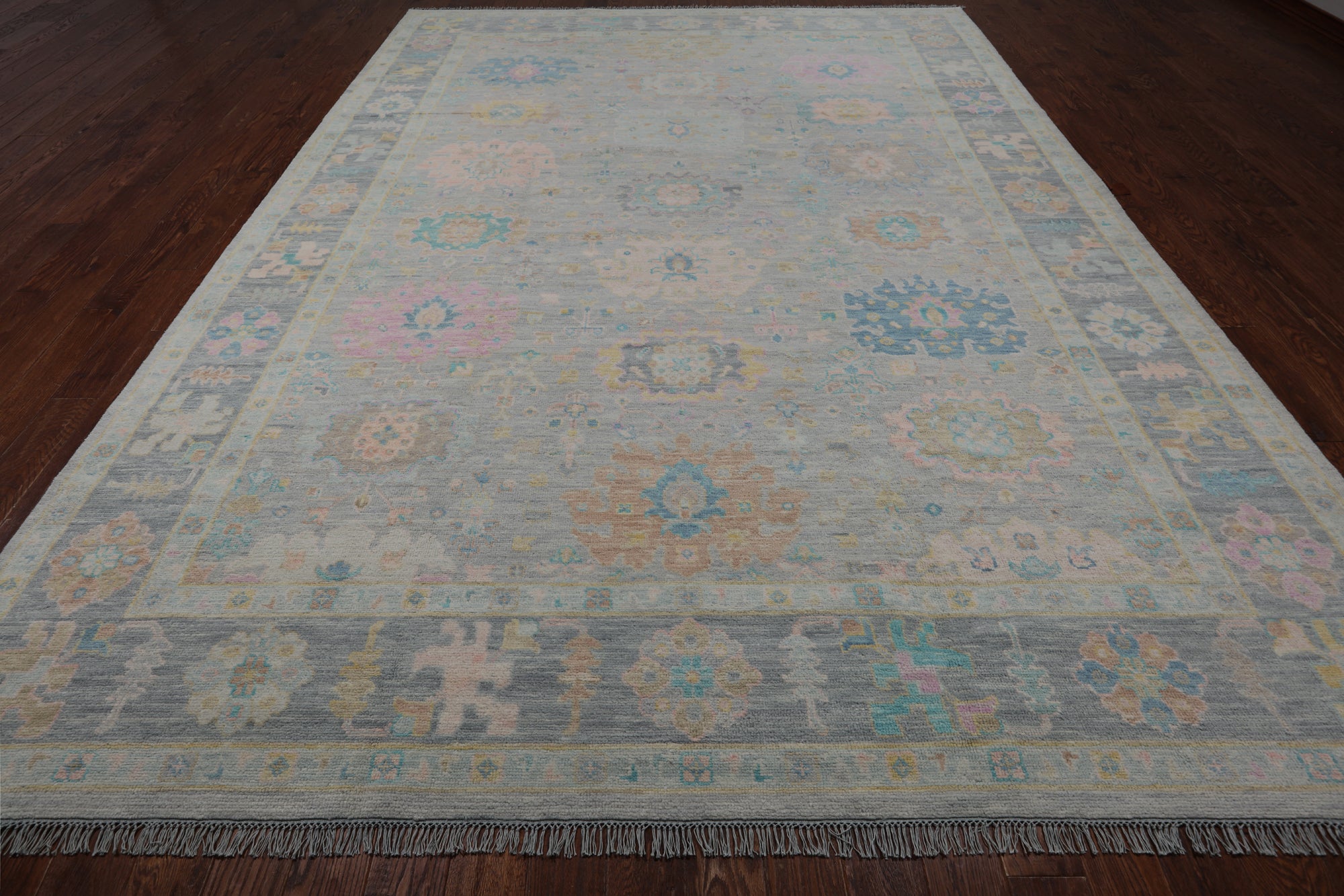 SUPER SALE Grey Turkish Oushak Hand Knotted Wool Rug - 10' 0" X 13' 9"