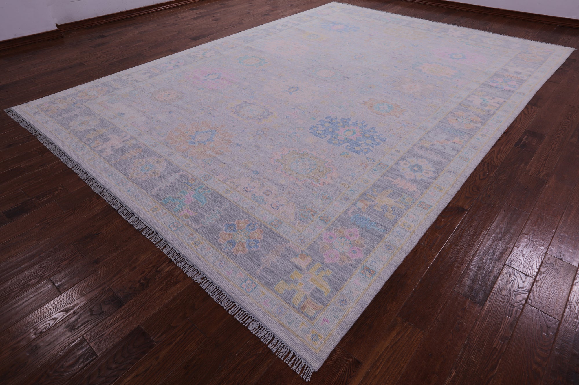 Grey Turkish Oushak Hand Knotted Wool Rug - 10' 0" X 13' 9" - Golden Nile