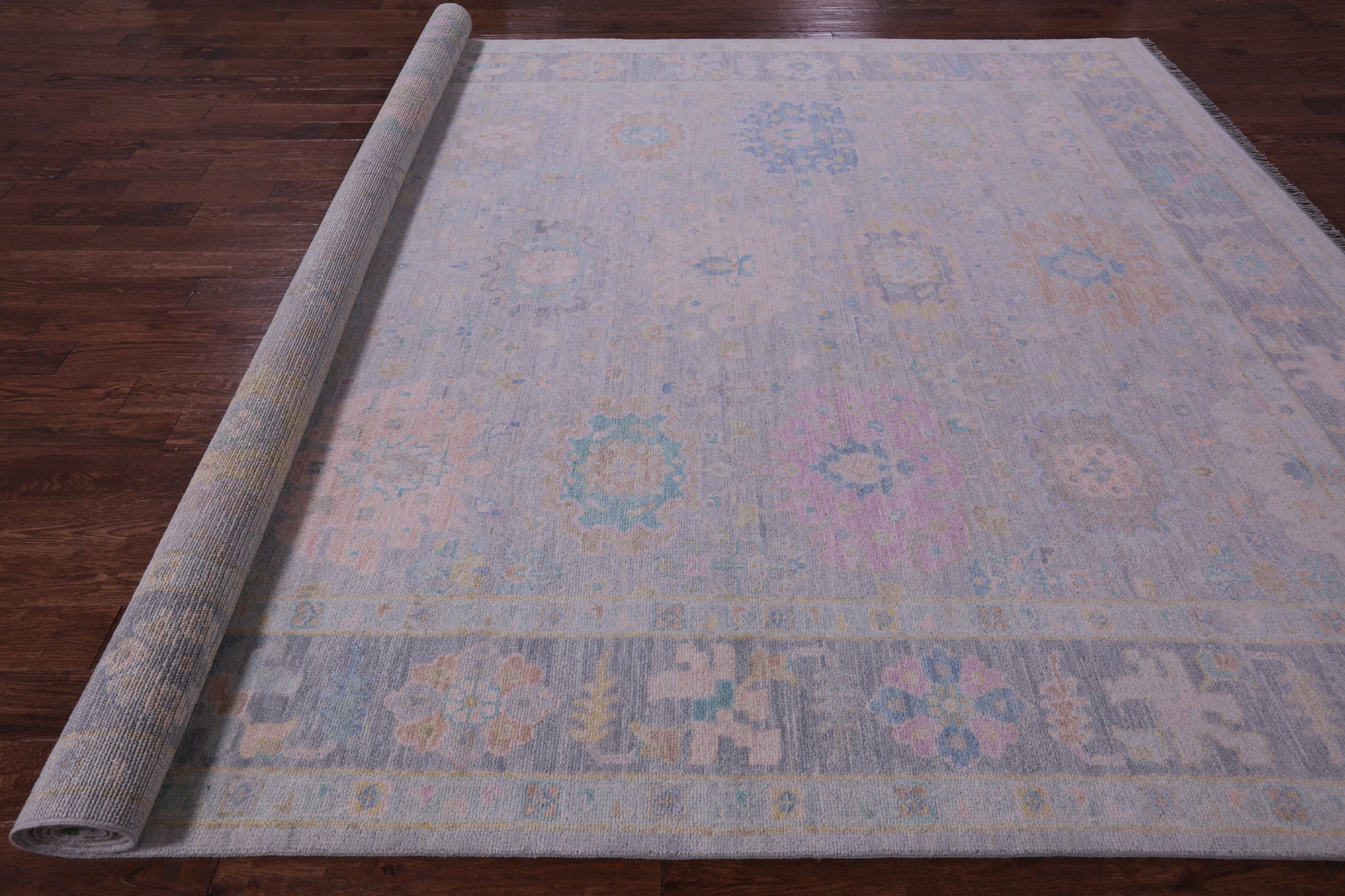 Grey Turkish Oushak Hand Knotted Wool Rug - 10' 0" X 13' 9" - Golden Nile