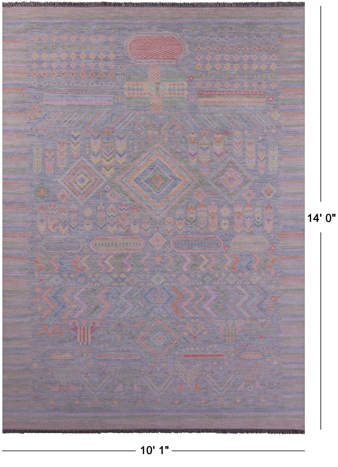 Grey Tribal Moroccan Hand Knotted Wool Rug - 10' 1" X 14' 0" - Golden Nile