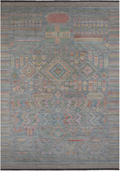 SUPER SALE Grey Tribal Moroccan Hand Knotted Wool Rug - 10' 1" X 14' 0"