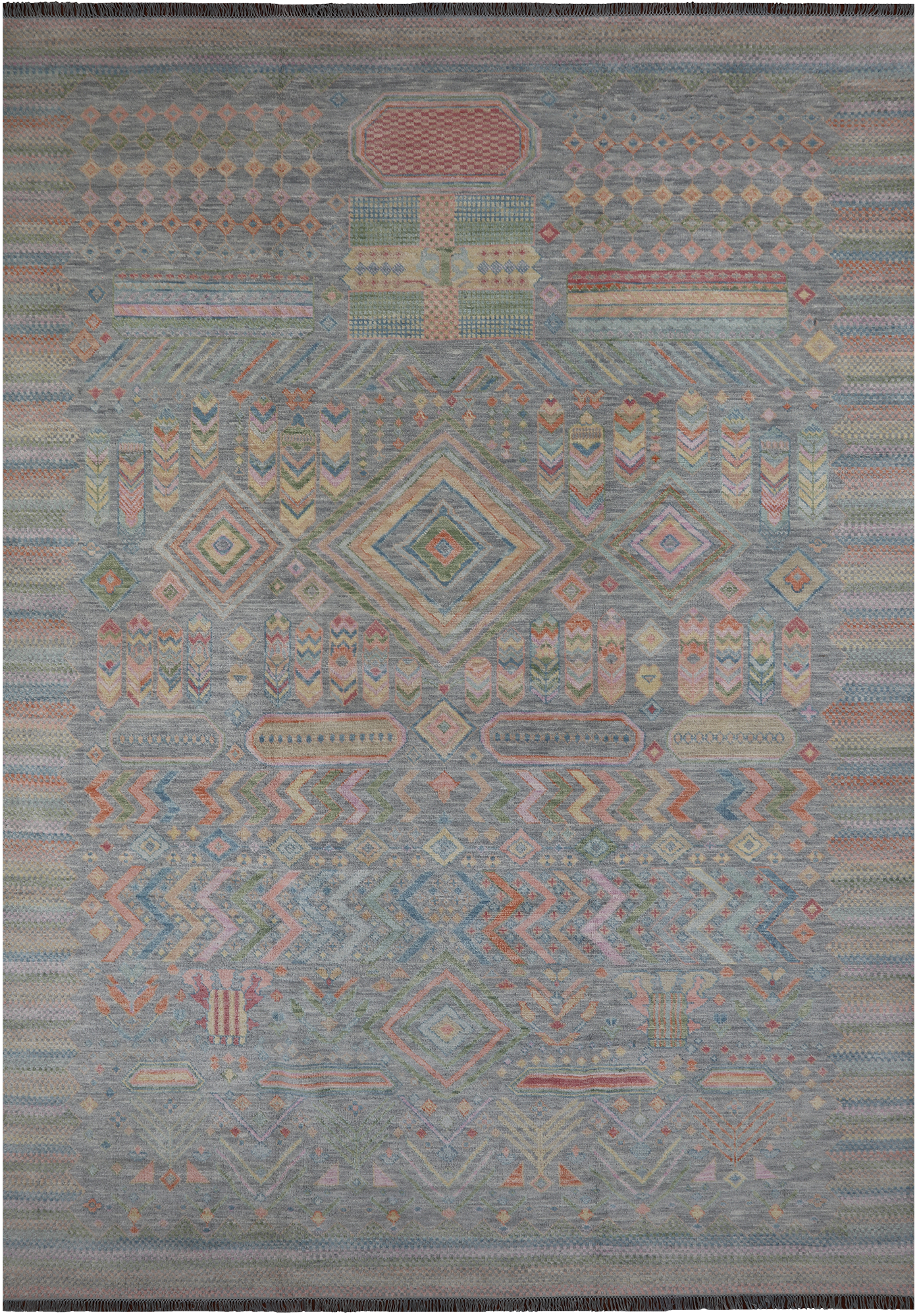 SUPER SALE Grey Tribal Moroccan Hand Knotted Wool Rug - 10' 1" X 14' 0"