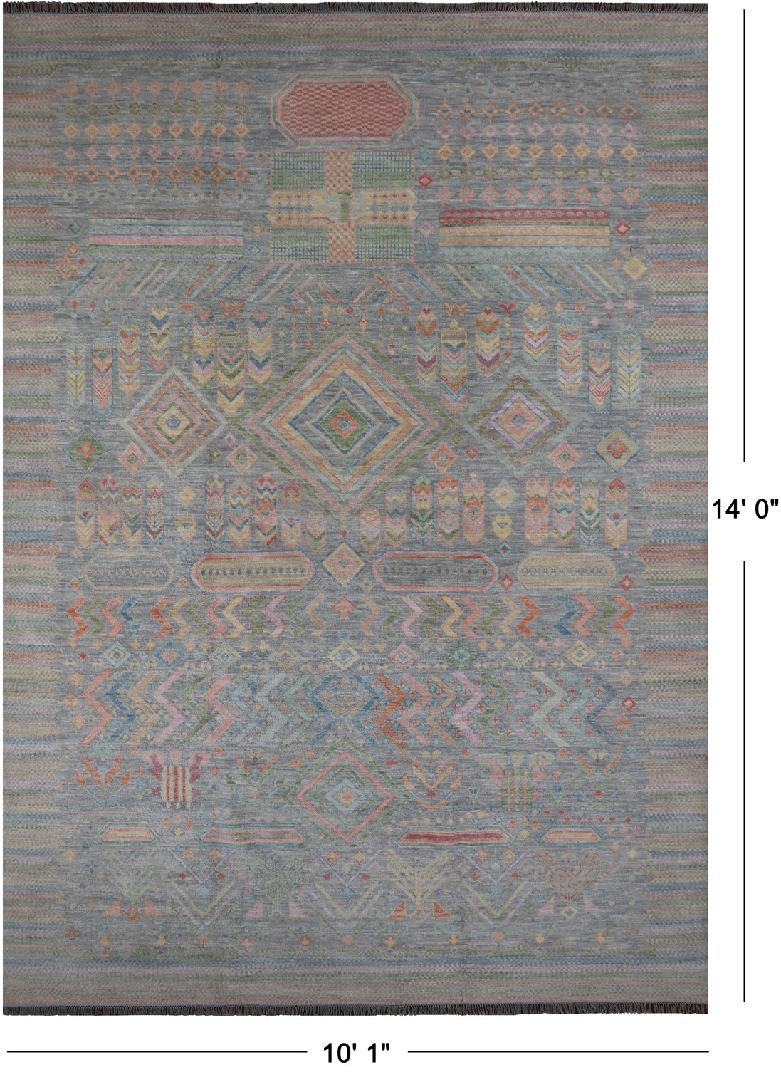 SUPER SALE Grey Tribal Moroccan Hand Knotted Wool Rug - 10' 1" X 14' 0"