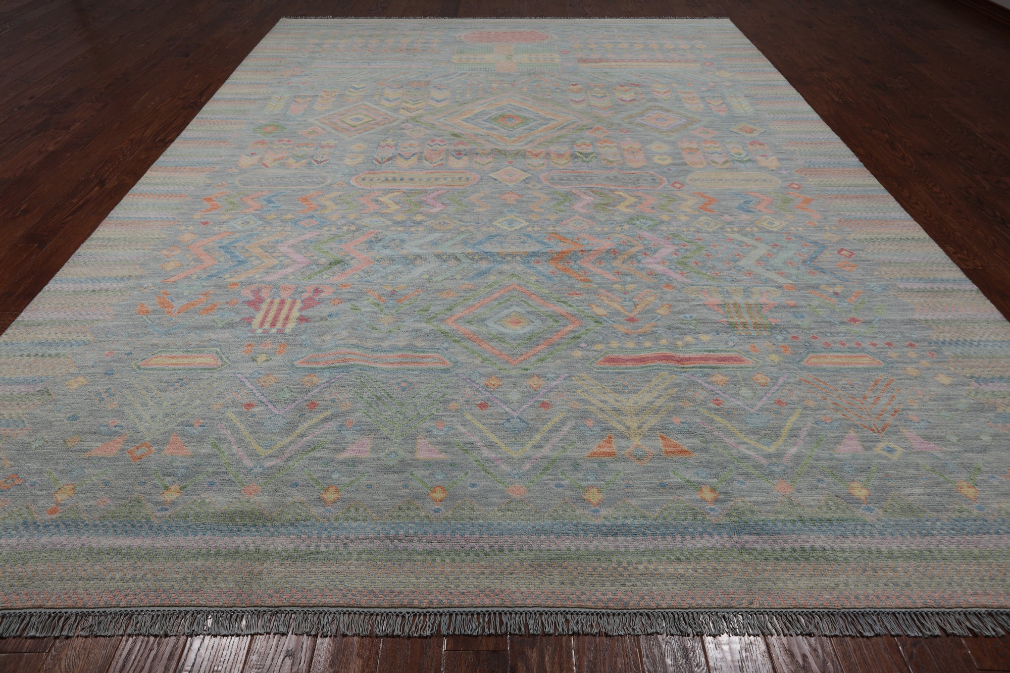 SUPER SALE Grey Tribal Moroccan Hand Knotted Wool Rug - 10' 1" X 14' 0"