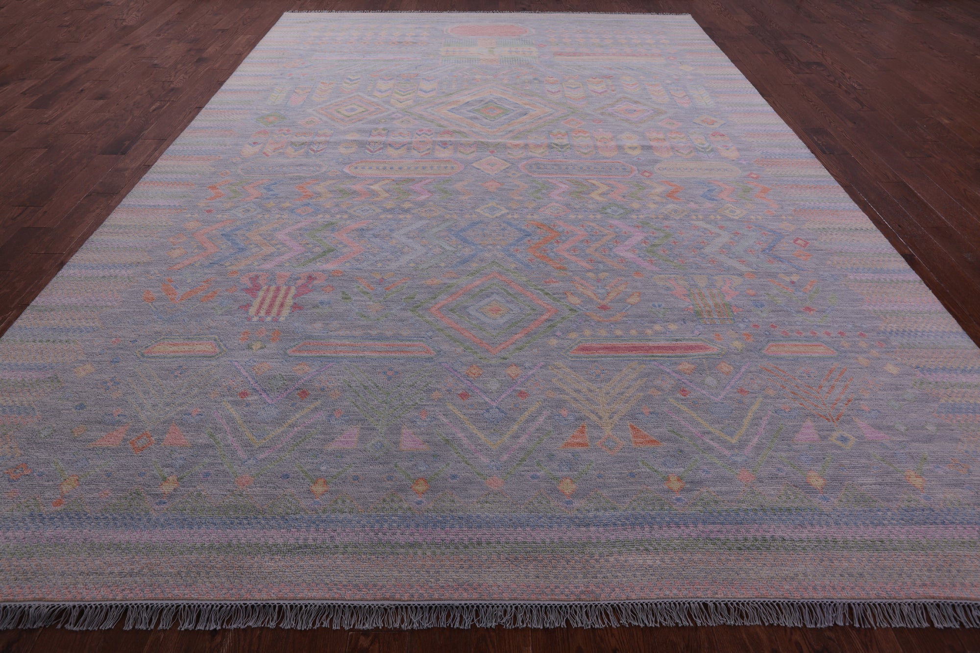 Grey Tribal Moroccan Hand Knotted Wool Rug - 10' 1" X 14' 0" - Golden Nile