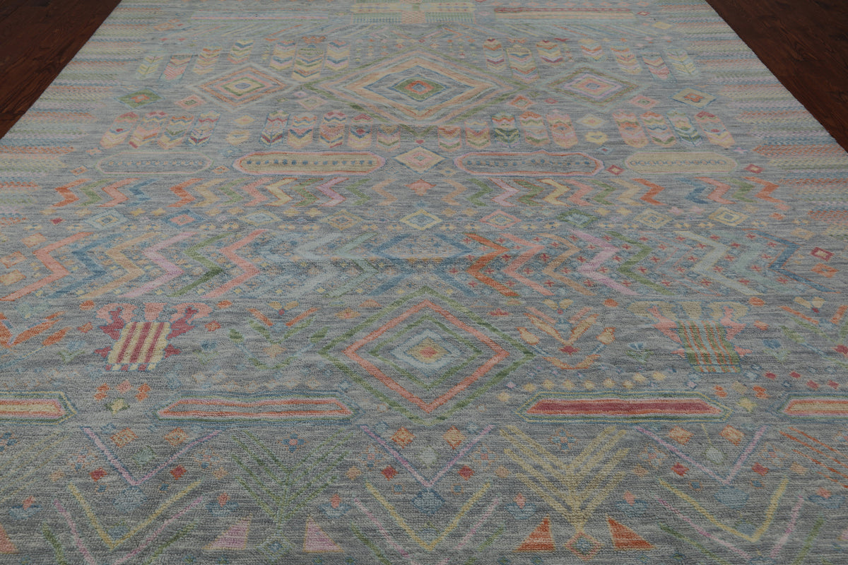 SUPER SALE Grey Tribal Moroccan Hand Knotted Wool Rug - 10' 1" X 14' 0"
