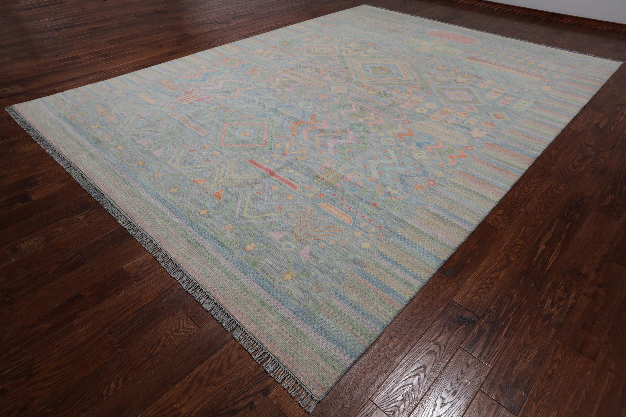 SUPER SALE Grey Tribal Moroccan Hand Knotted Wool Rug - 10' 1" X 14' 0"