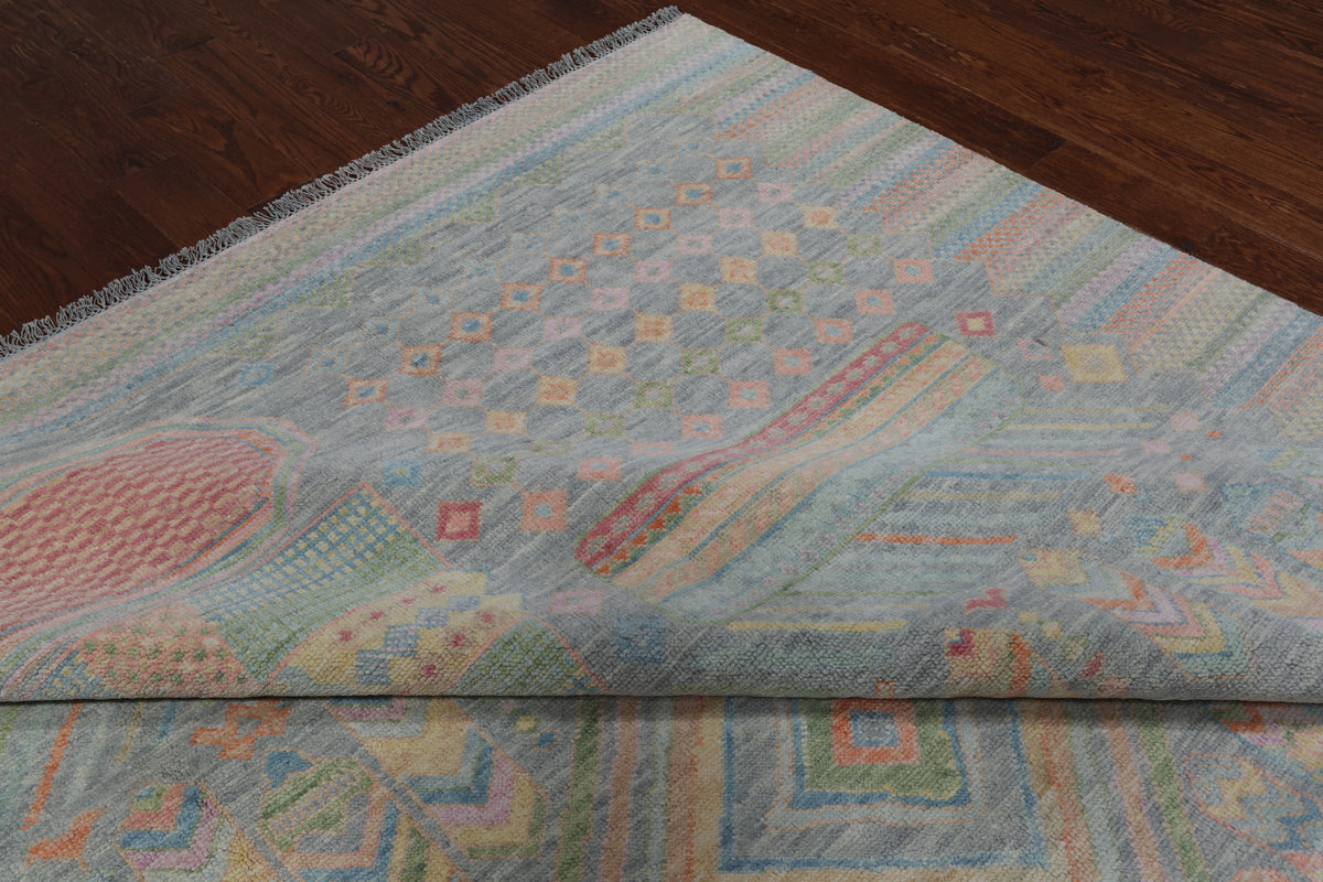 SUPER SALE Grey Tribal Moroccan Hand Knotted Wool Rug - 10' 1" X 14' 0"