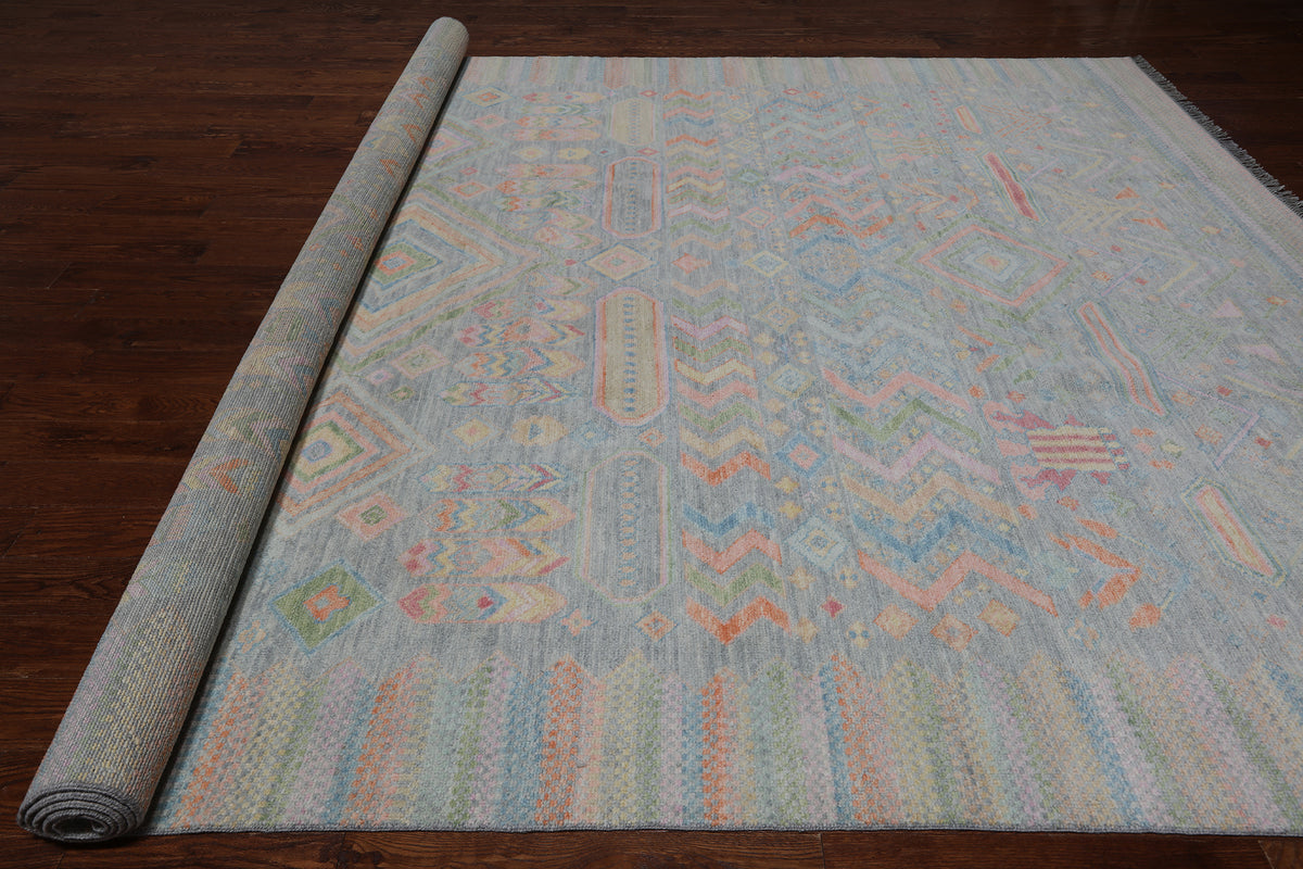 SUPER SALE Grey Tribal Moroccan Hand Knotted Wool Rug - 10' 1" X 14' 0"