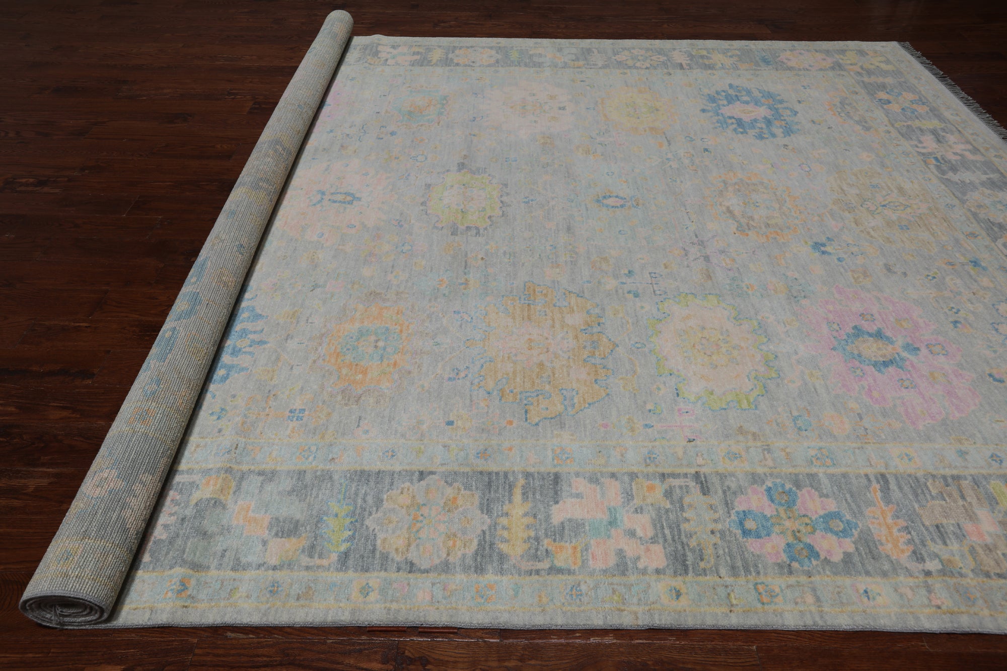 SUPER SALE Grey Turkish Oushak Hand Knotted Wool Rug - 9' 11" X 13' 10"