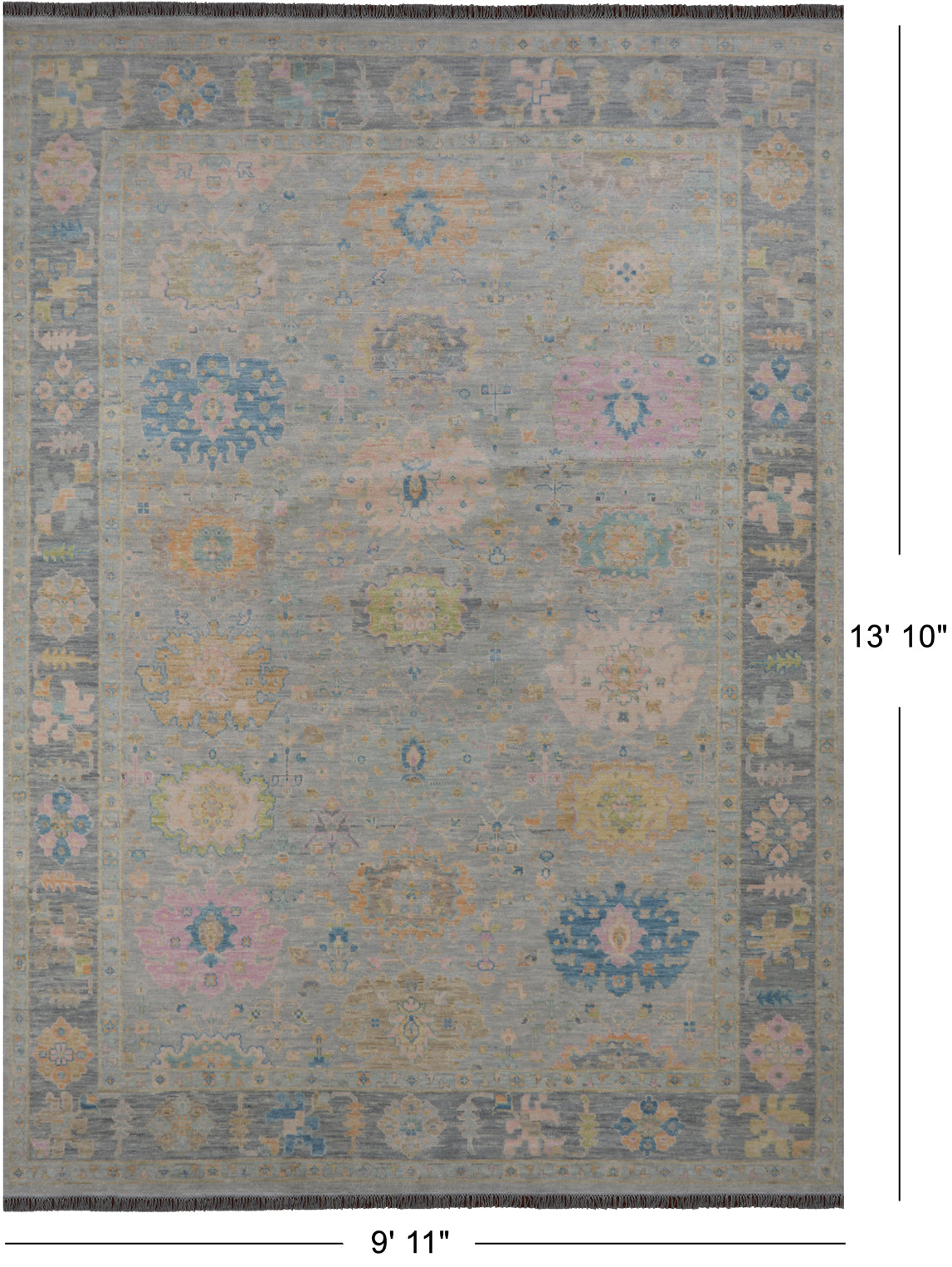 SUPER SALE Grey Turkish Oushak Hand Knotted Wool Rug - 9' 11" X 13' 10"