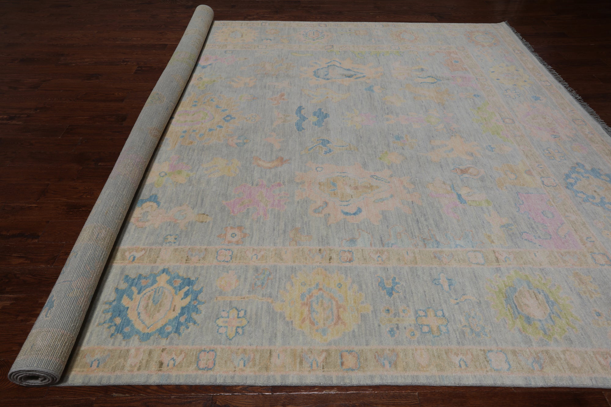 SUPER SALE Grey Turkish Oushak Hand Knotted Wool Rug - 10' 3" X 13' 10"