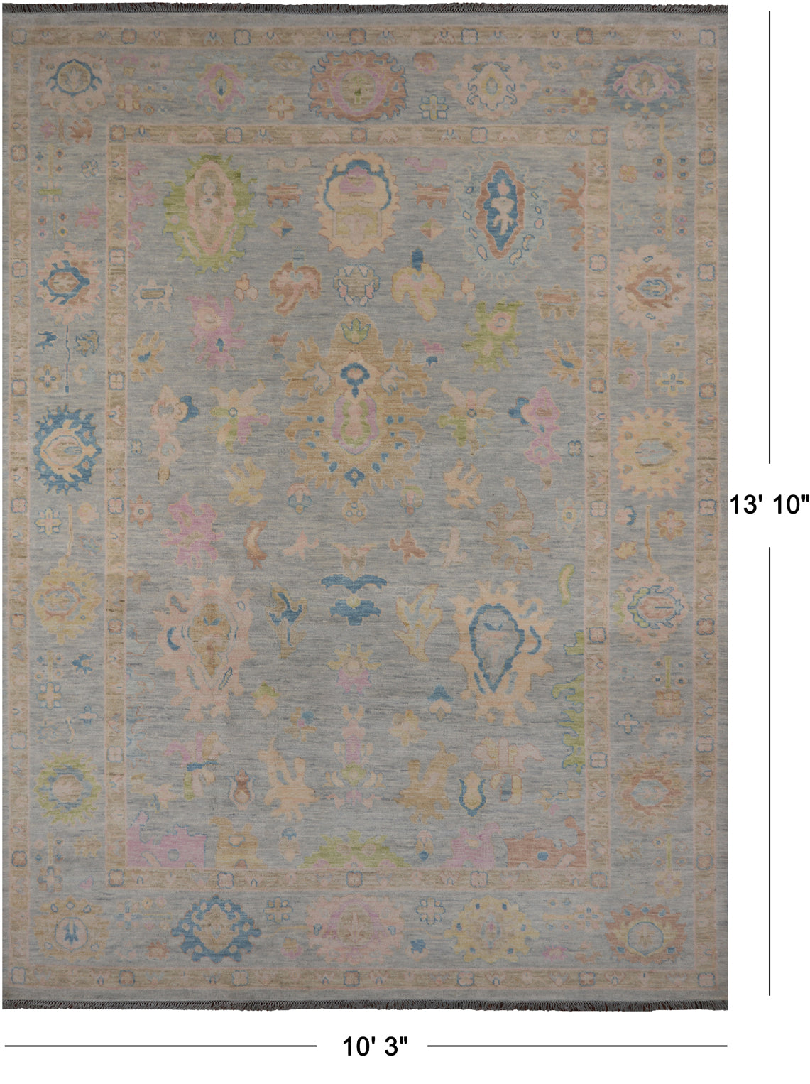 SUPER SALE Grey Turkish Oushak Hand Knotted Wool Rug - 10' 3" X 13' 10"