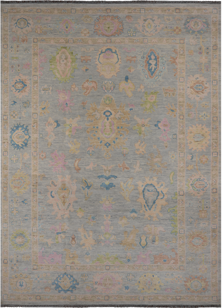 SUPER SALE Grey Turkish Oushak Hand Knotted Wool Rug - 10' 3" X 13' 10"