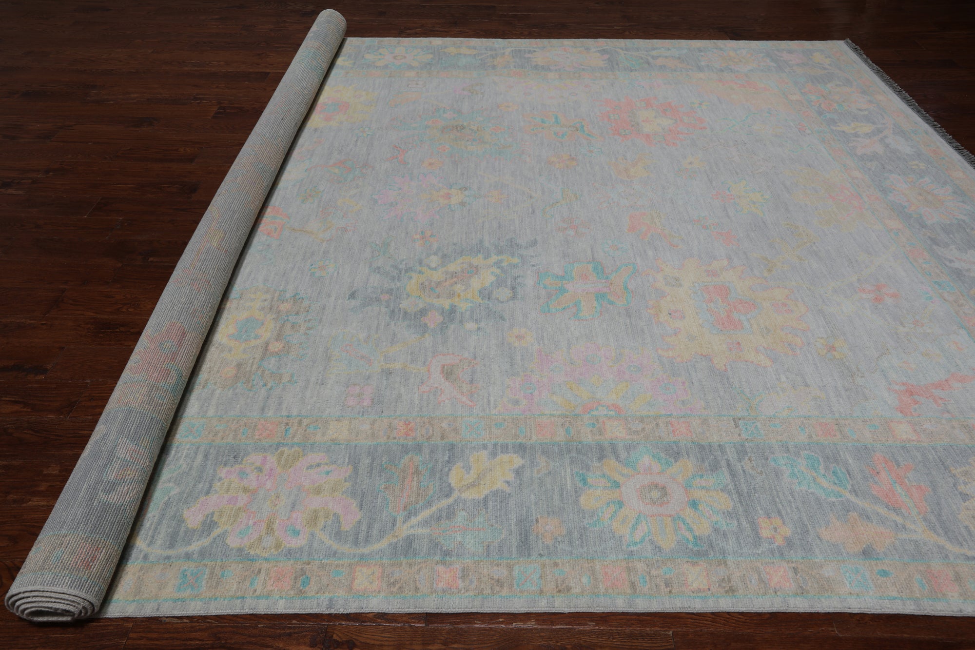 SUPER SALE Grey Turkish Oushak Hand Knotted Wool Rug - 10' 3" X 13' 11"