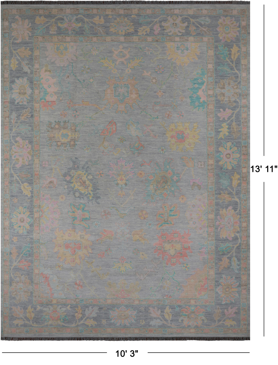 SUPER SALE Grey Turkish Oushak Hand Knotted Wool Rug - 10' 3" X 13' 11"