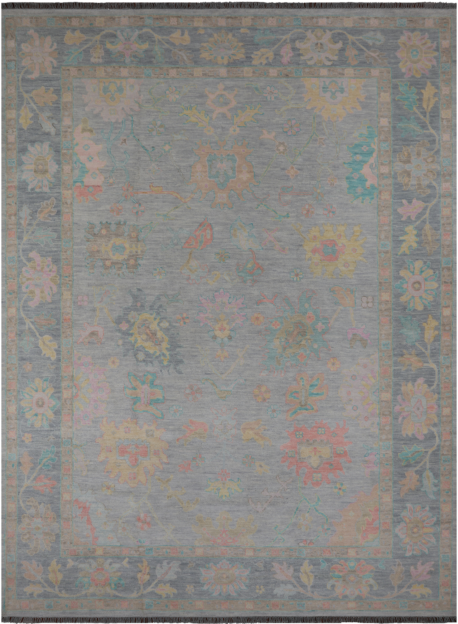 SUPER SALE Grey Turkish Oushak Hand Knotted Wool Rug - 10' 3" X 13' 11"