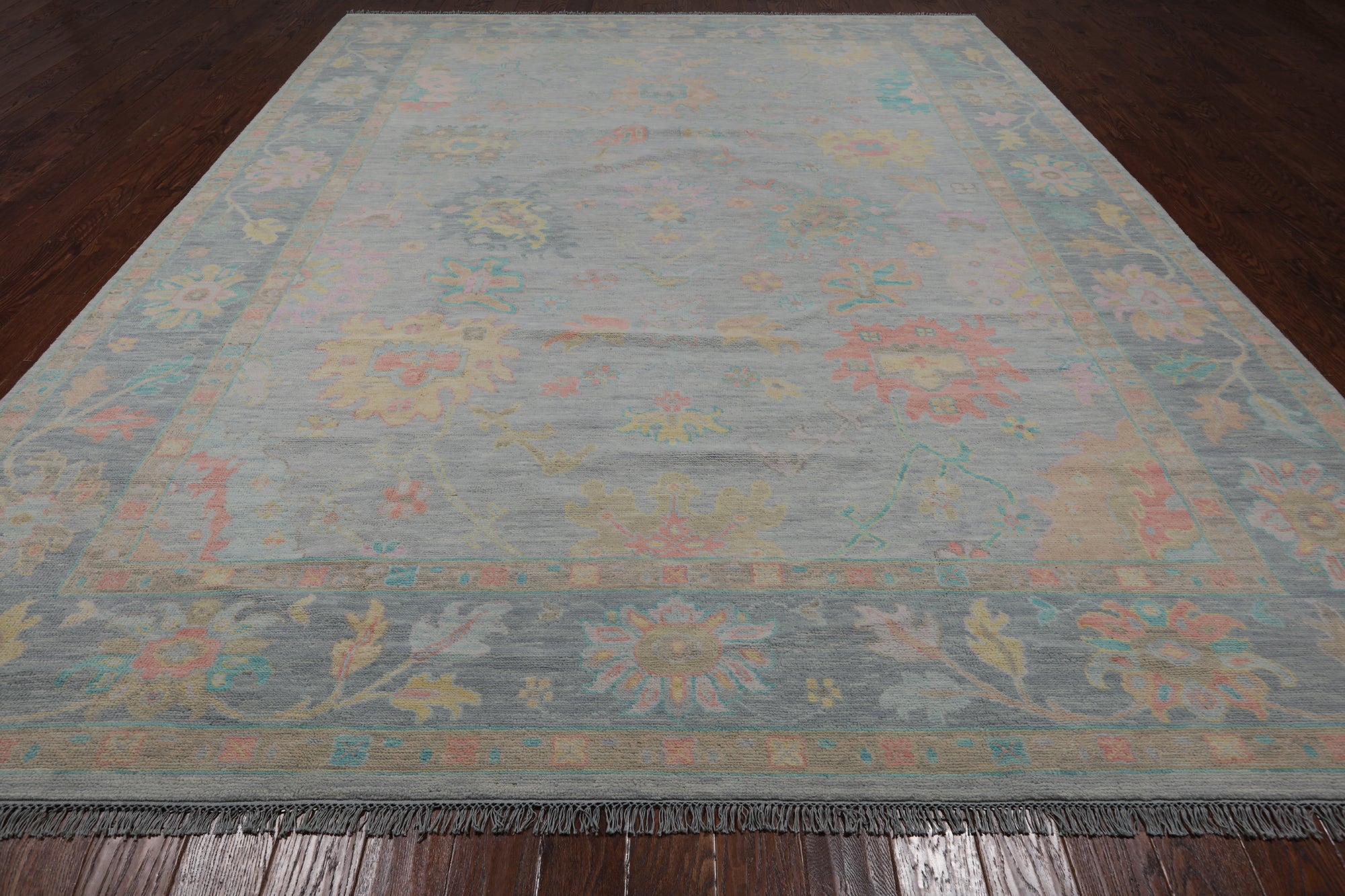 SUPER SALE Grey Turkish Oushak Hand Knotted Wool Rug - 10' 3" X 13' 11"