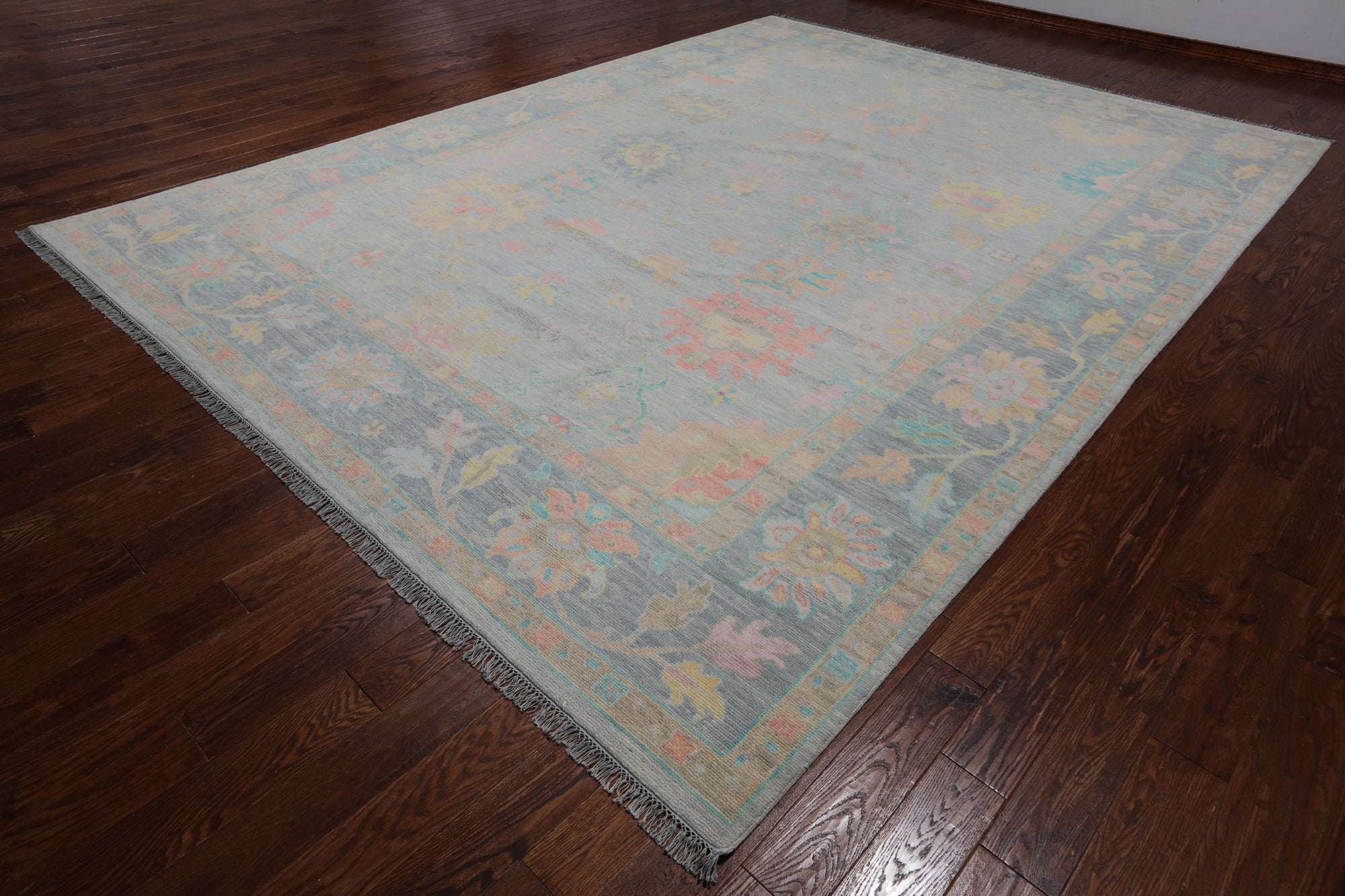 SUPER SALE Grey Turkish Oushak Hand Knotted Wool Rug - 10' 3" X 13' 11"