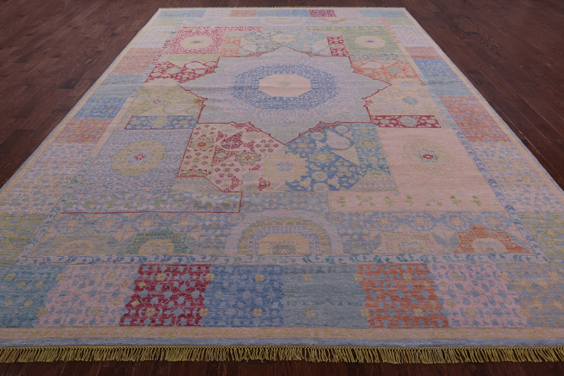 Geometric Persian Mamluk Hand Knotted Wool Rug - 10' 3" X 13' 11" - Golden Nile