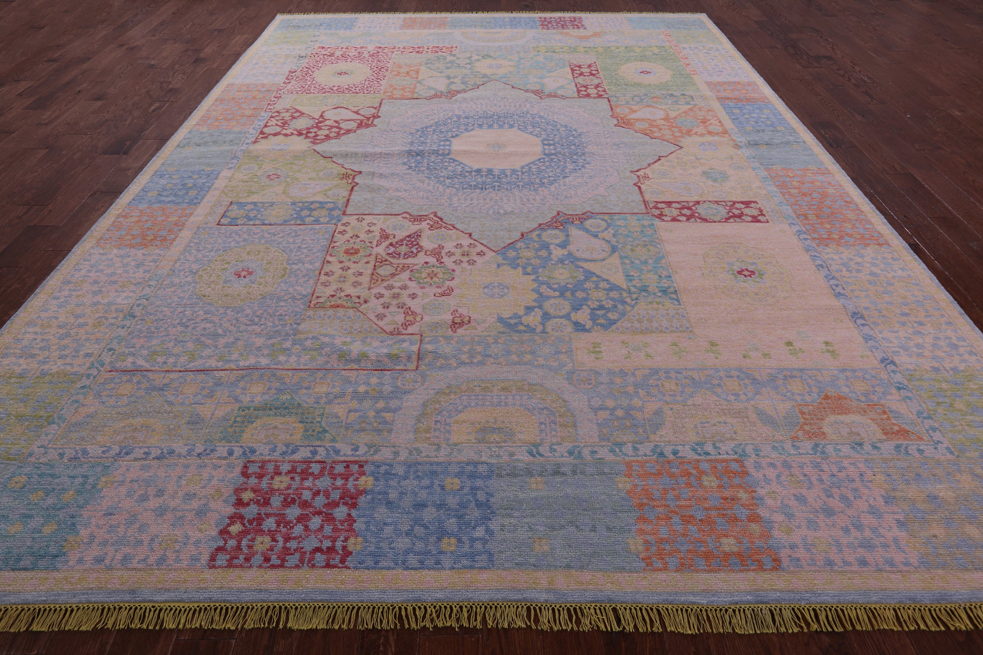 Geometric Persian Mamluk Hand Knotted Wool Rug - 10' 3" X 13' 11" - Golden Nile