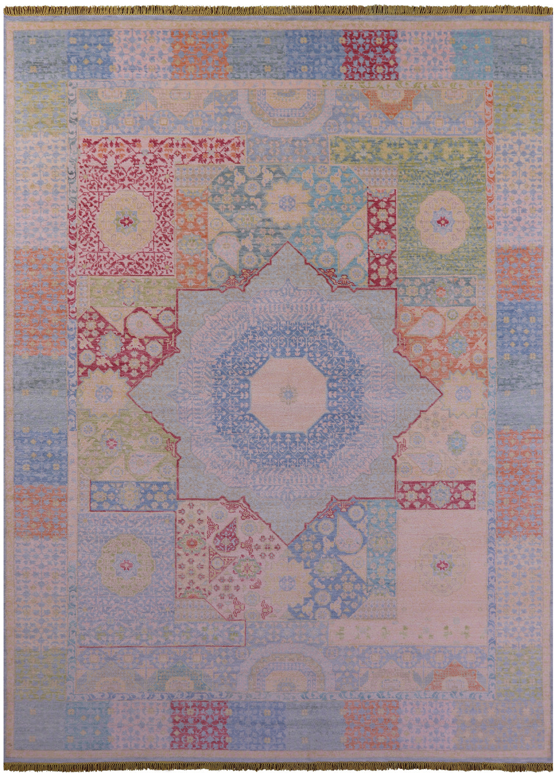 Geometric Persian Mamluk Hand Knotted Wool Rug - 10' 3" X 13' 11" - Golden Nile