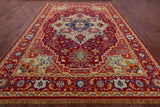 Red Geometric Fine Serapi Hand Knotted Wool Rug - 10' 1" X 13' 11" - Golden Nile