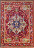 Red Geometric Fine Serapi Hand Knotted Wool Rug - 10' 1" X 13' 11" - Golden Nile