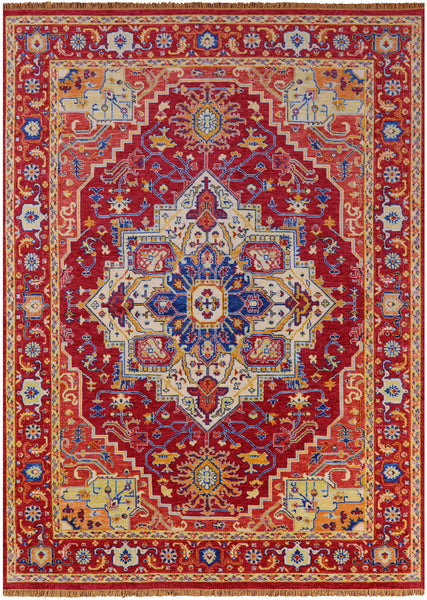 Red Geometric Fine Serapi Hand Knotted Wool Rug - 10' 1" X 13' 11" - Golden Nile