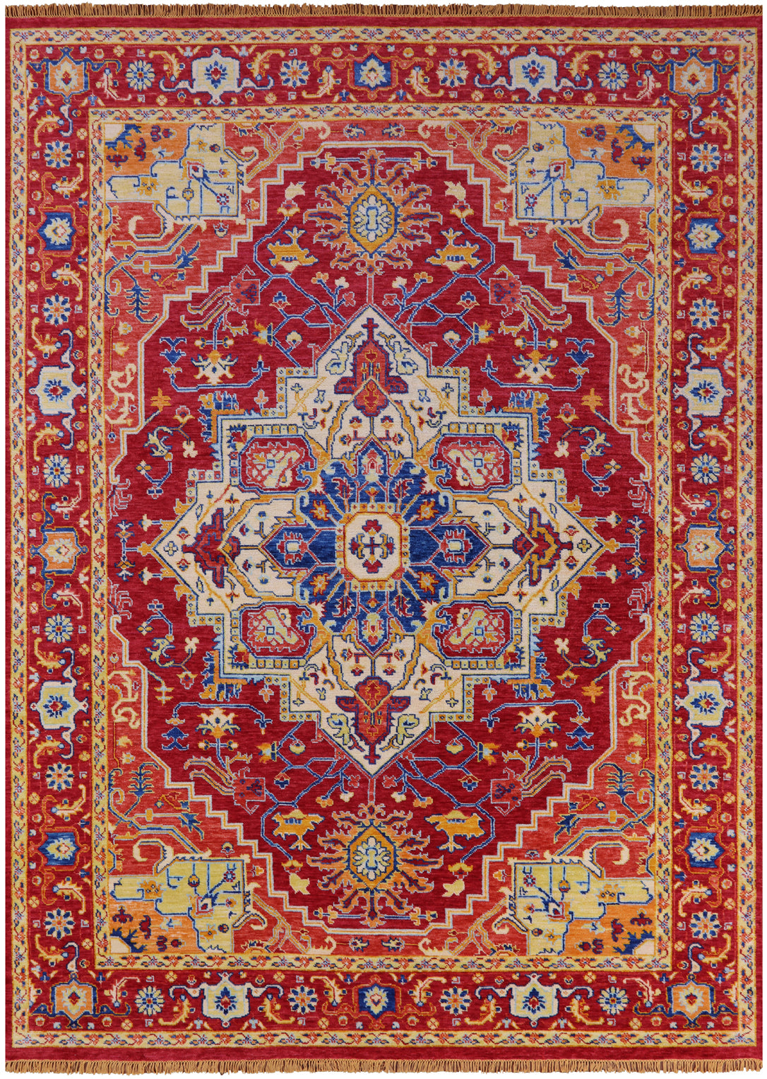 Red Geometric Fine Serapi Hand Knotted Wool Rug - 10' 1" X 13' 11" - Golden Nile