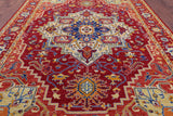 Red Geometric Fine Serapi Hand Knotted Wool Rug - 10' 1" X 13' 11" - Golden Nile