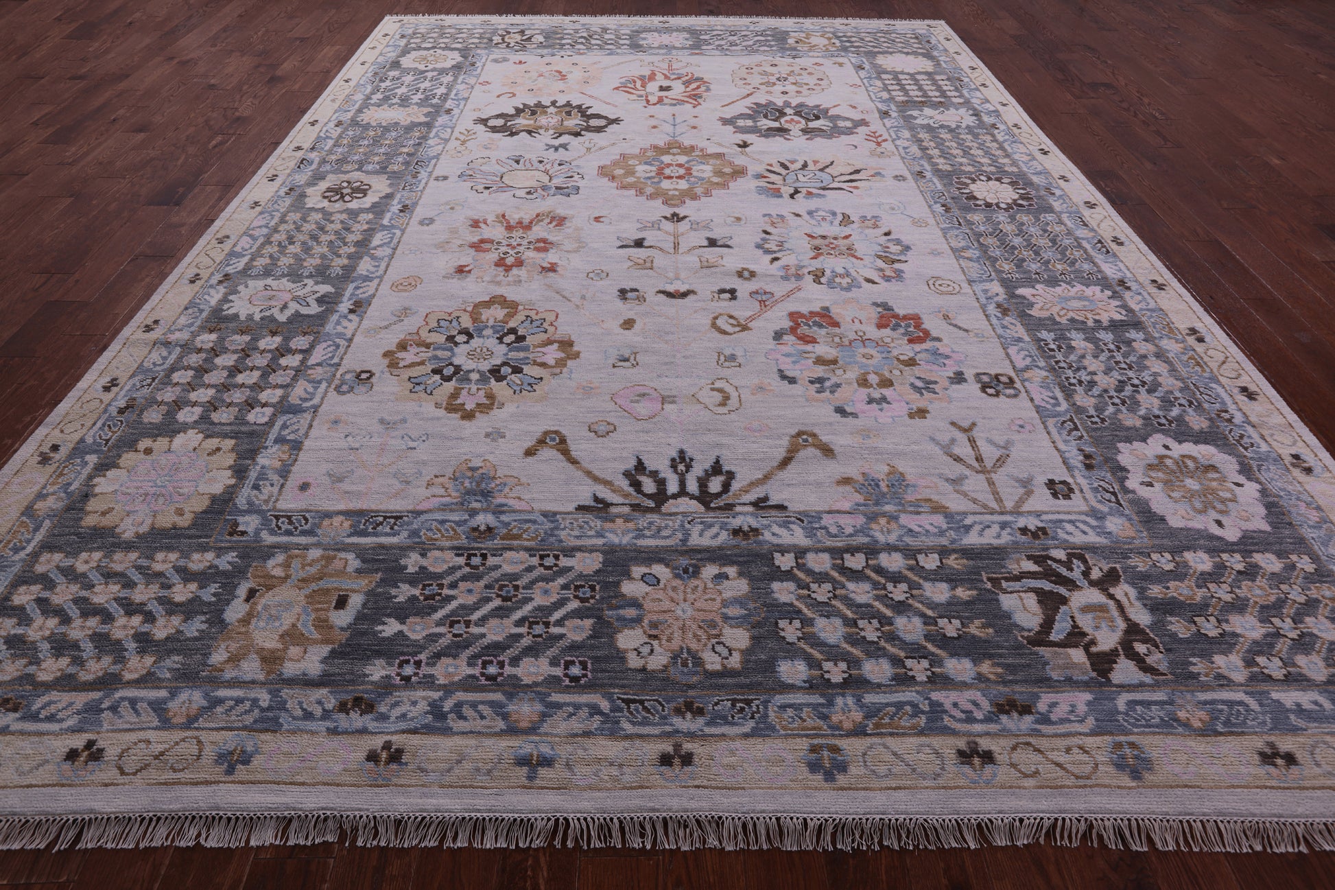 Grey Geometric Fine Serapi Hand Knotted Wool Rug - 10' 3" X 14' 2" - Golden Nile