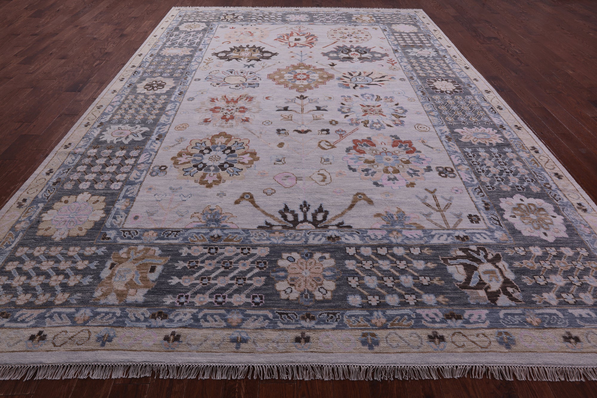 Grey Geometric Fine Serapi Hand Knotted Wool Rug - 10' 3" X 14' 2" - Golden Nile