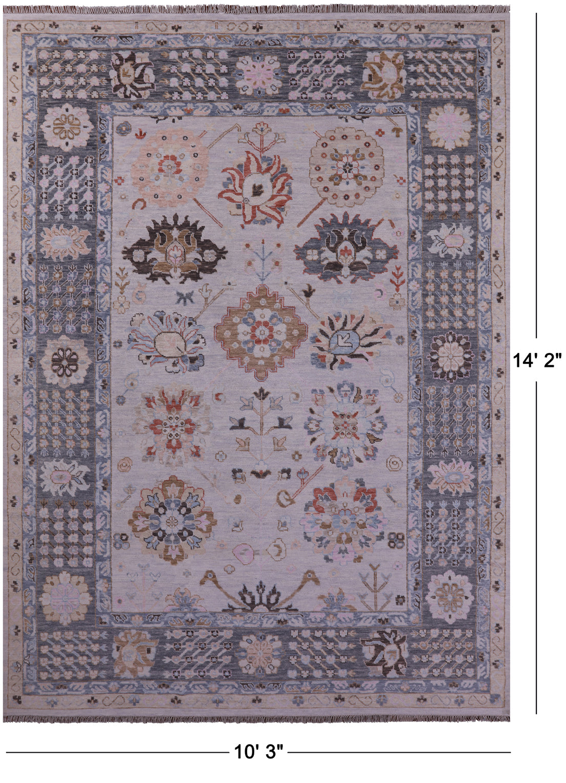 Grey Geometric Fine Serapi Hand Knotted Wool Rug - 10' 3" X 14' 2" - Golden Nile