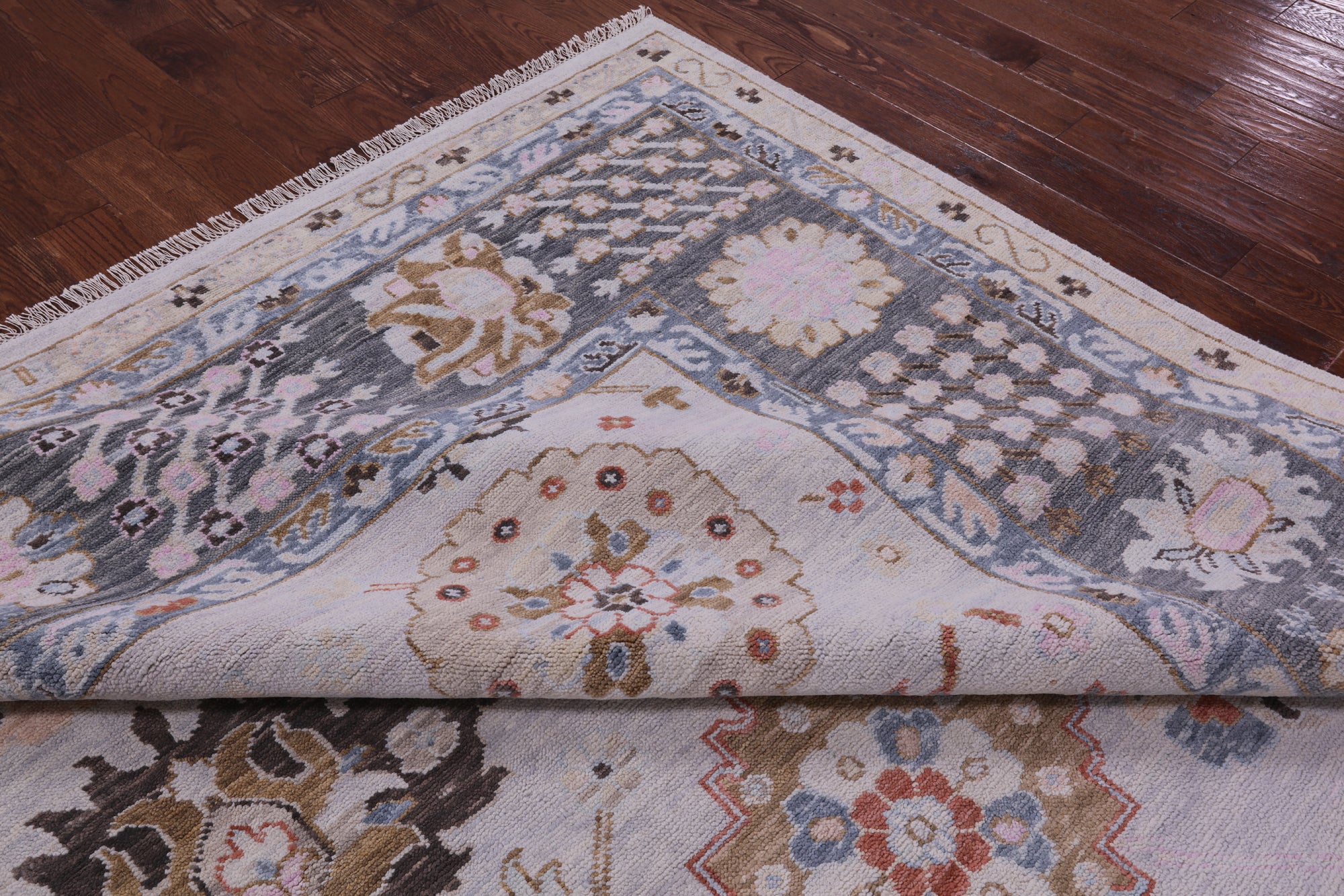Grey Geometric Fine Serapi Hand Knotted Wool Rug - 10' 3" X 14' 2" - Golden Nile