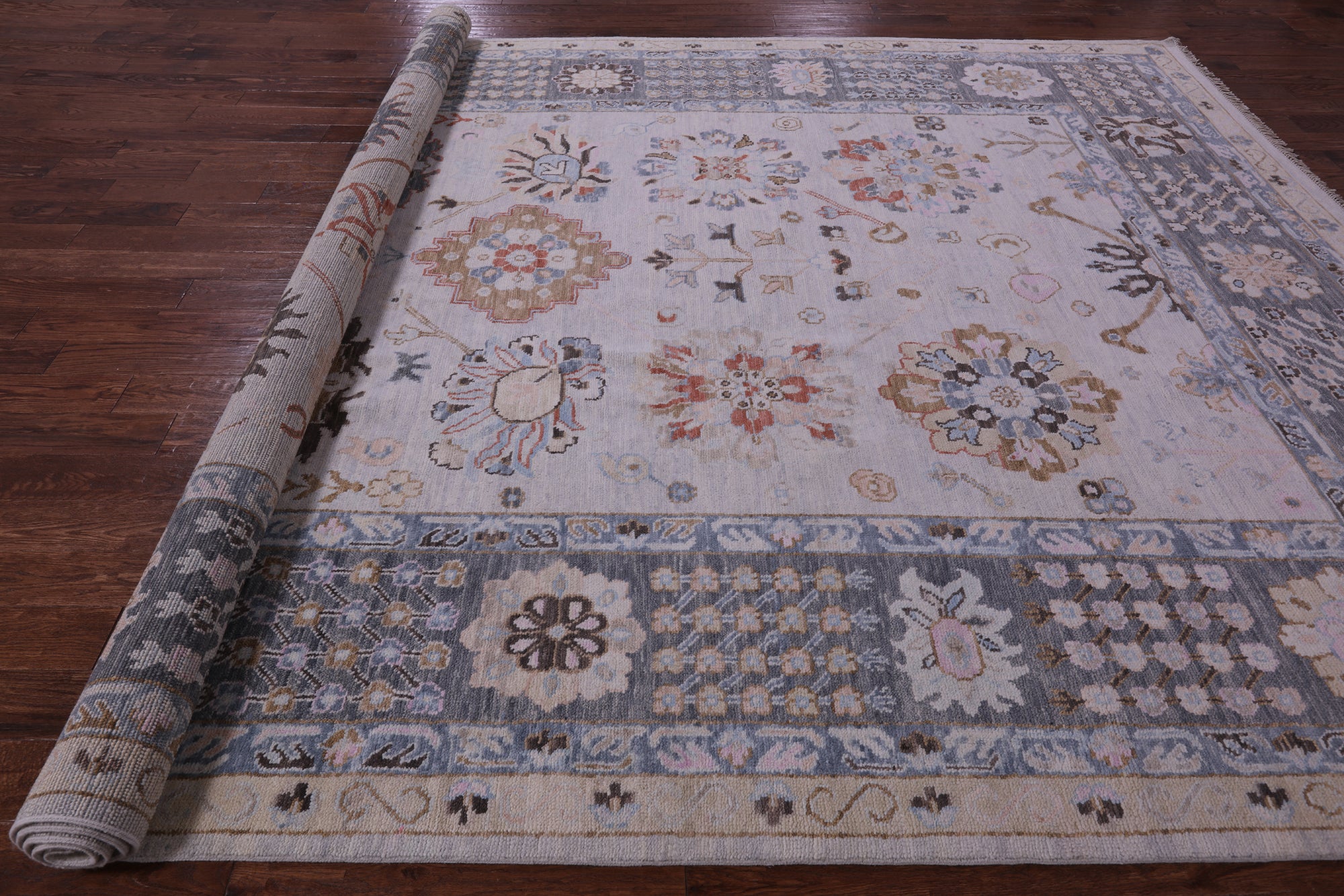 Grey Geometric Fine Serapi Hand Knotted Wool Rug - 10' 3" X 14' 2" - Golden Nile