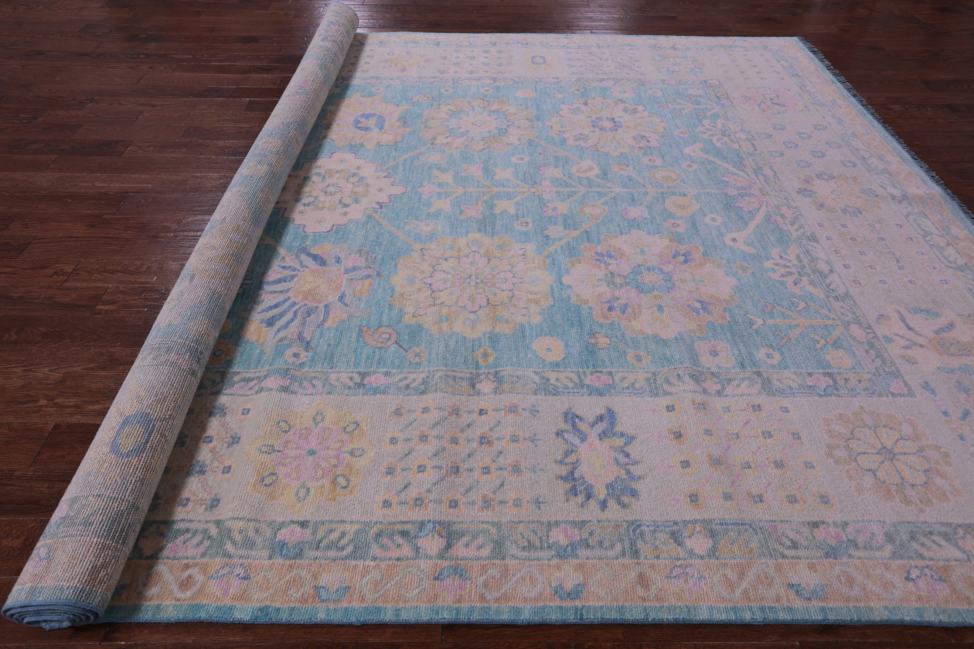 Blue Geometric Fine Serapi Hand Knotted Wool Rug - 10' 0" X 13' 7" - Golden Nile