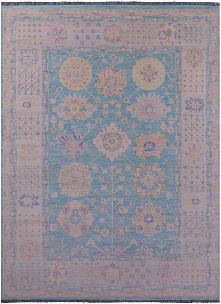 Blue Geometric Fine Serapi Hand Knotted Wool Rug - 10' 0" X 13' 7" - Golden Nile