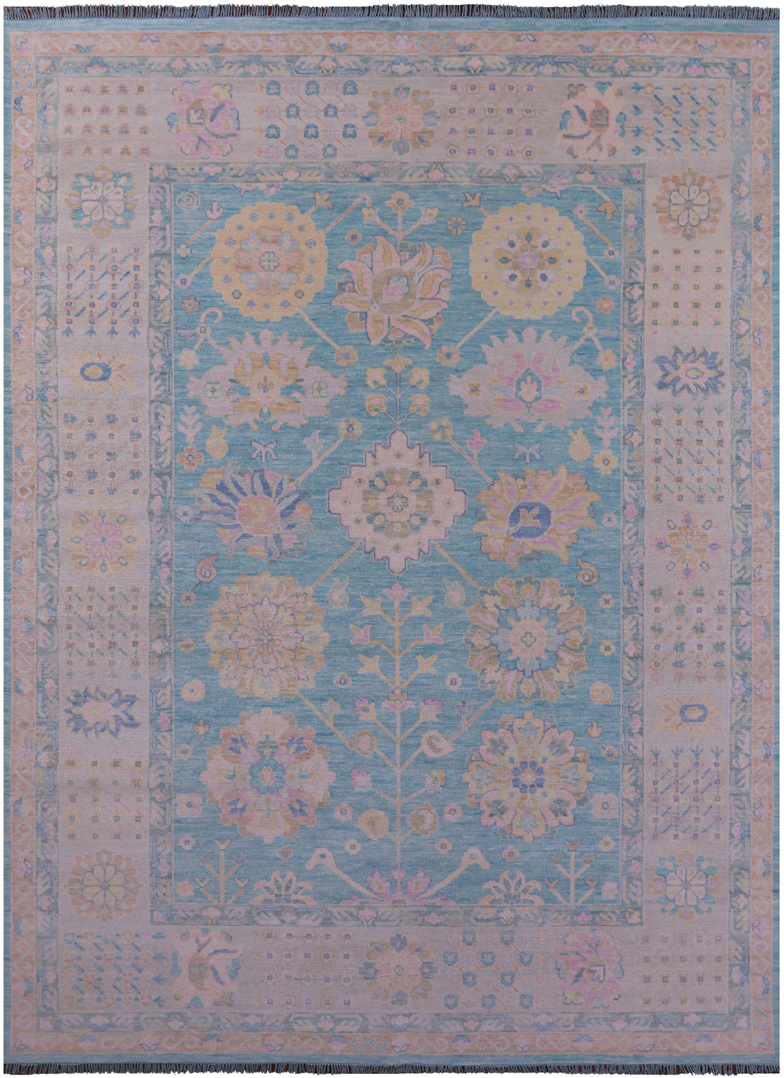 Blue Geometric Fine Serapi Hand Knotted Wool Rug - 10' 0" X 13' 7" - Golden Nile