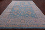 Blue Geometric Fine Serapi Hand Knotted Wool Rug - 10' 0" X 13' 7" - Golden Nile