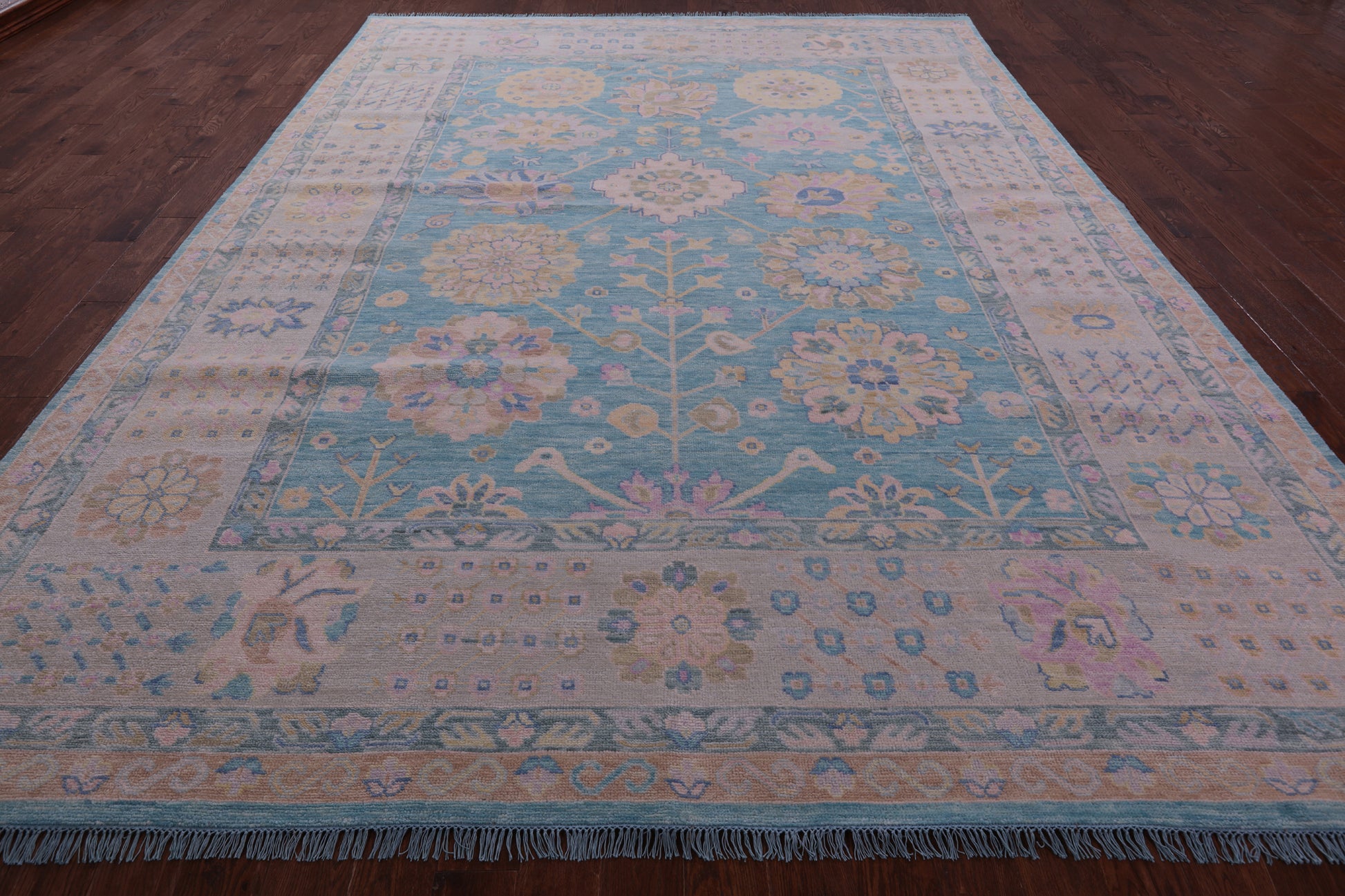 Blue Geometric Fine Serapi Hand Knotted Wool Rug - 10' 0" X 13' 7" - Golden Nile