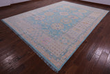 Blue Geometric Fine Serapi Hand Knotted Wool Rug - 10' 0" X 13' 7" - Golden Nile