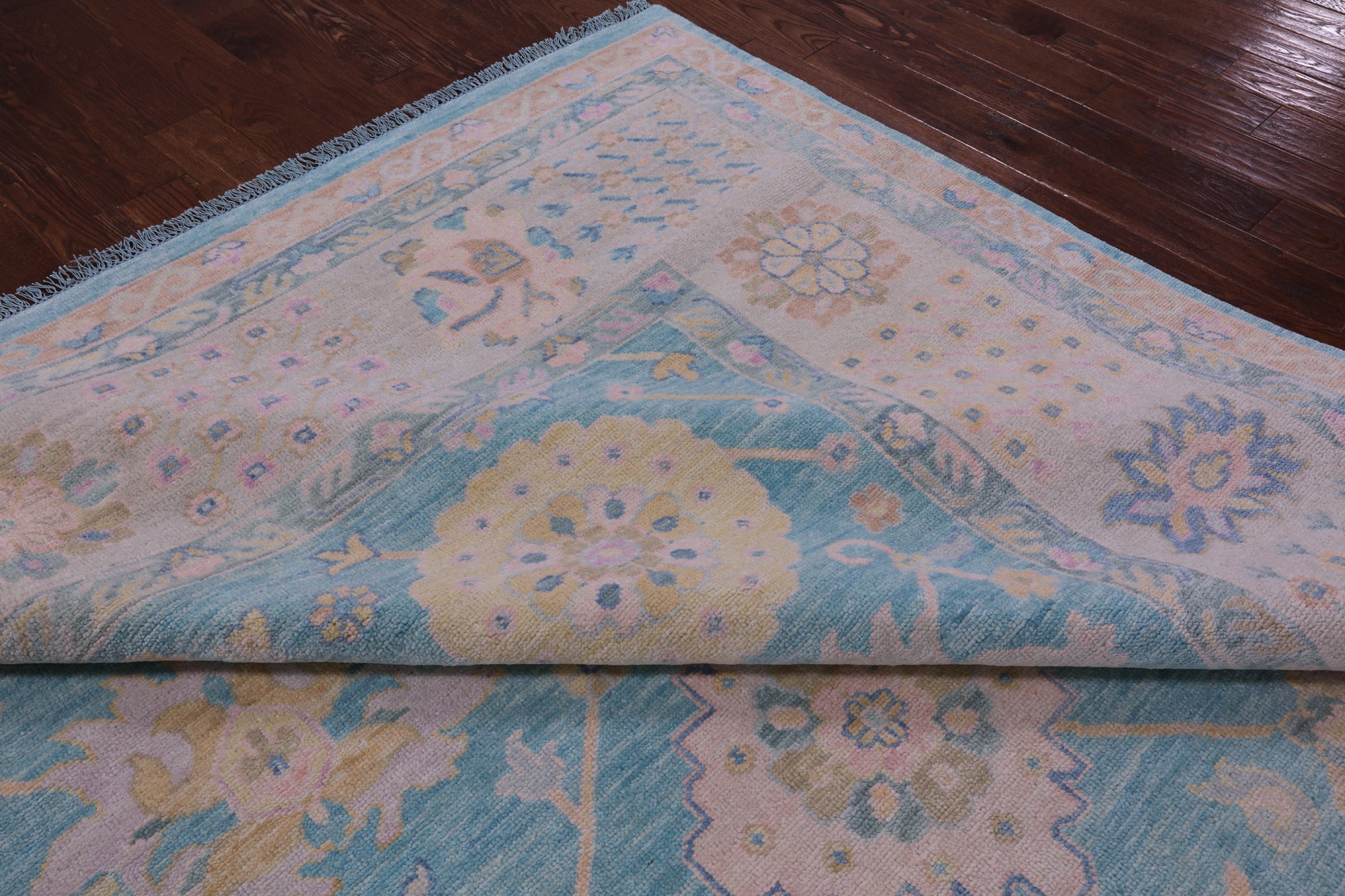Blue Geometric Fine Serapi Hand Knotted Wool Rug - 10' 0" X 13' 7" - Golden Nile