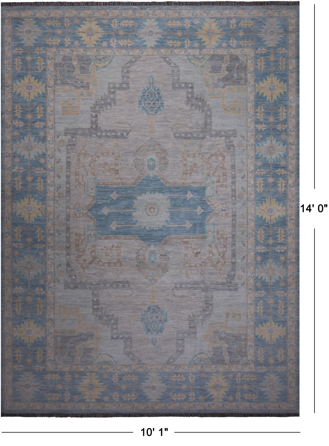 Grey Geometric Fine Serapi Hand Knotted Wool Rug - 10' 1" X 14' 0"