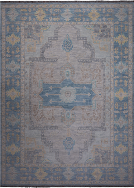 Grey Geometric Fine Serapi Hand Knotted Wool Rug - 10' 1" X 14' 0"