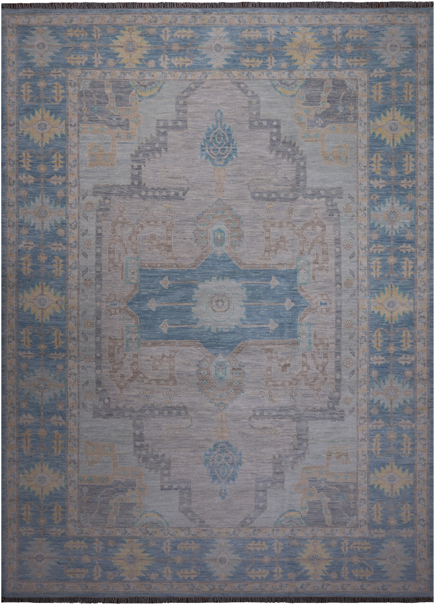 Grey Geometric Fine Serapi Hand Knotted Wool Rug - 10' 1" X 14' 0"